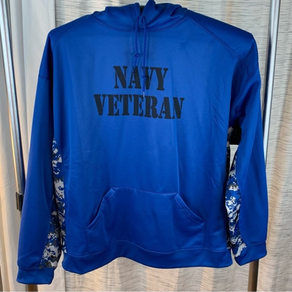 Badger Sport royal blue and Navy camouflage hooded sweatshirt.
